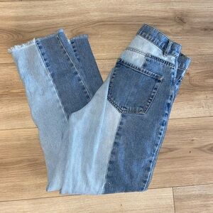 PacSun Two-Tone Ankle Jeans - Light and Dark Blue